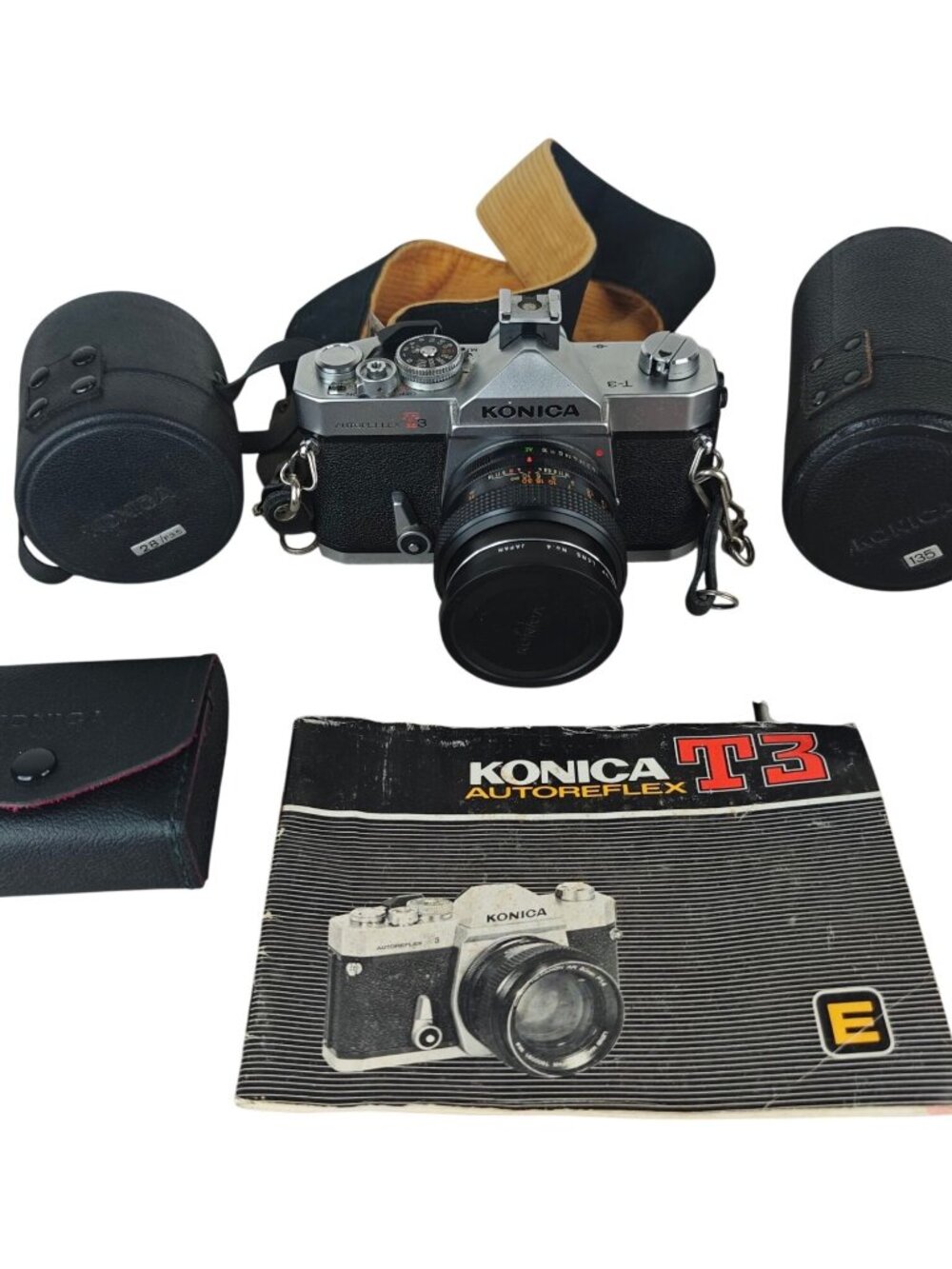 Vintage Konica Autoreflex T3 35mm Film Camera W/ Hexanon AR Lenses & Manual